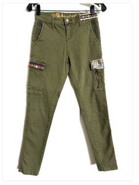 DESIGUAL Exotic Jeans 34 Army Green Embellished 26x27 XS 2